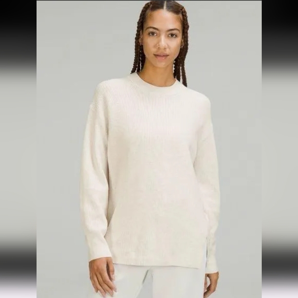 Lululemon Merino Wool Blend Ribbed Crewneck Sweater White Opal Size 2 - Picture 1 of 2